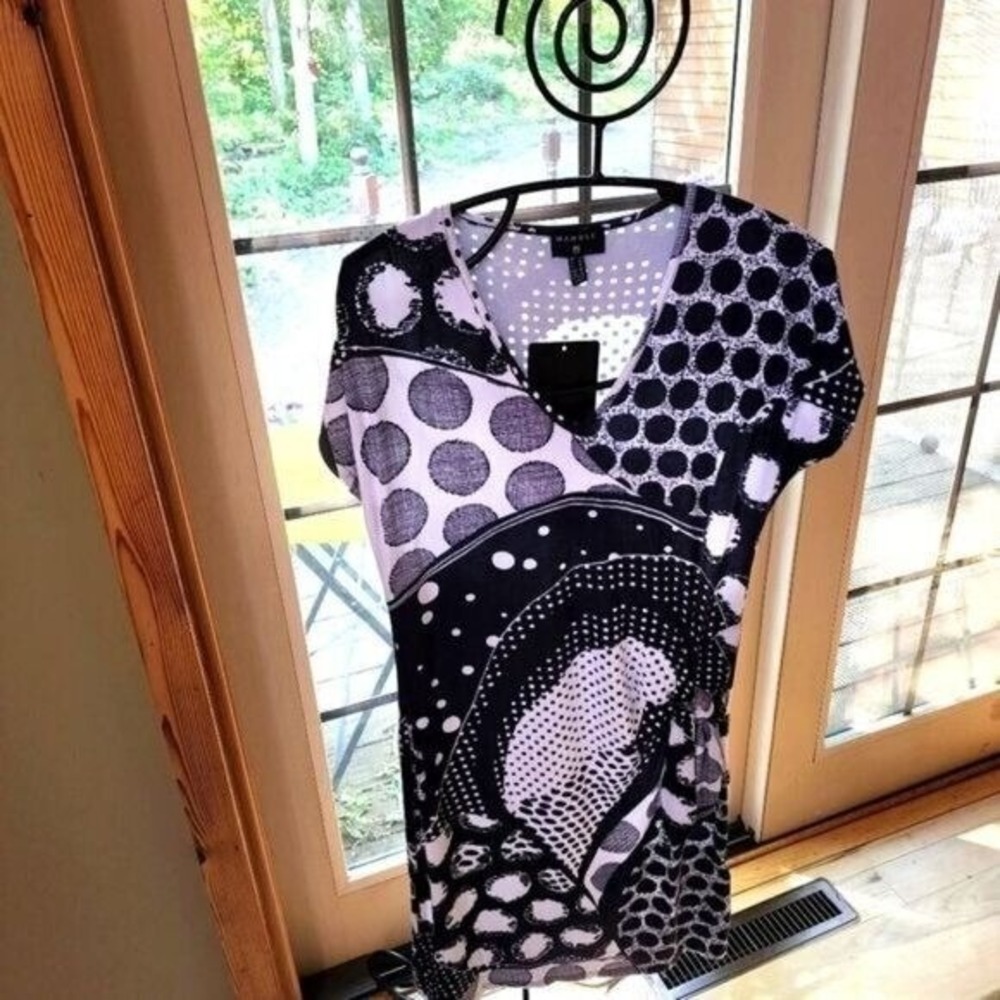 Marble Fashions Black White Polka Dot Faux Wrap Top 5750 Womens XS New